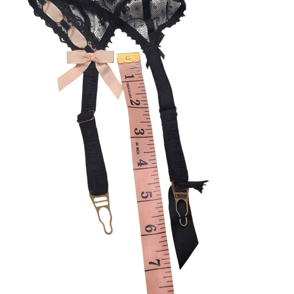 Agent Provocateur Black Lace Pink Bow Garter Belt Mesh Size M - Picture 12 of 13